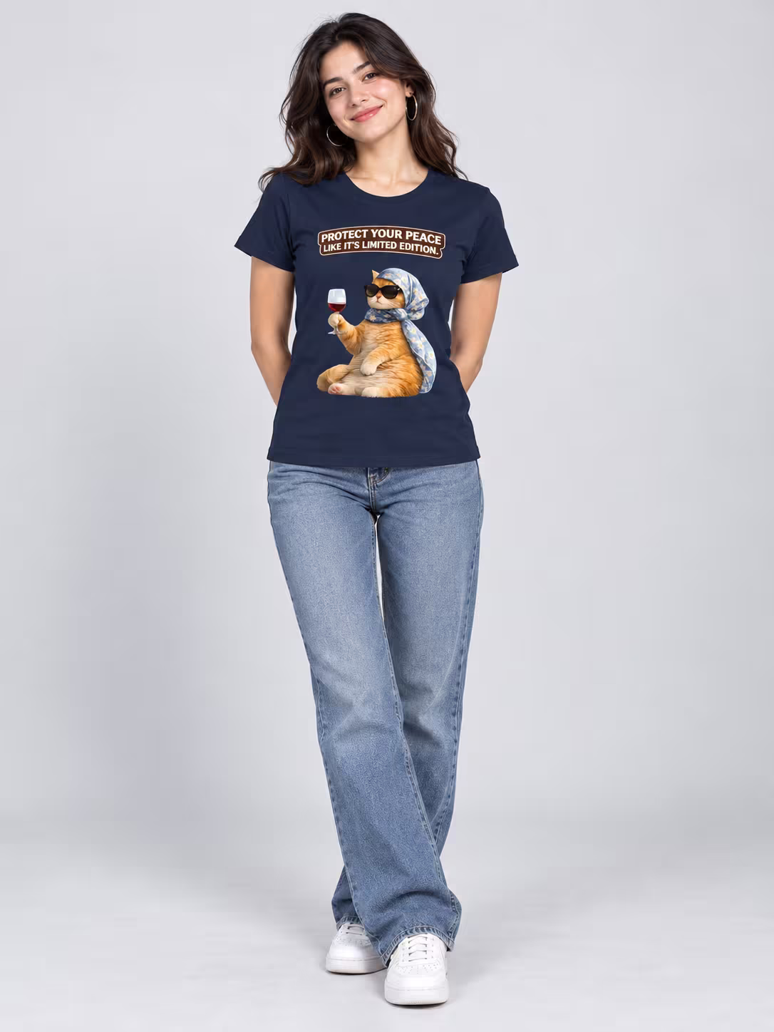Protect Your Peace Cat T-Shirt in Navy, front