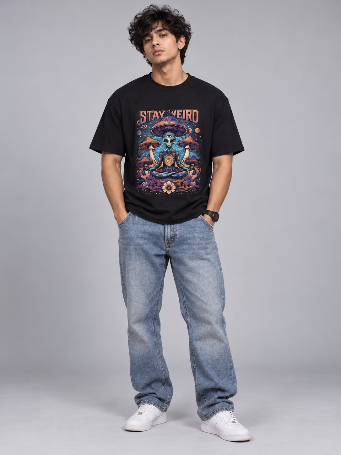 Stay Weird Alien T-Shirt in Black, front